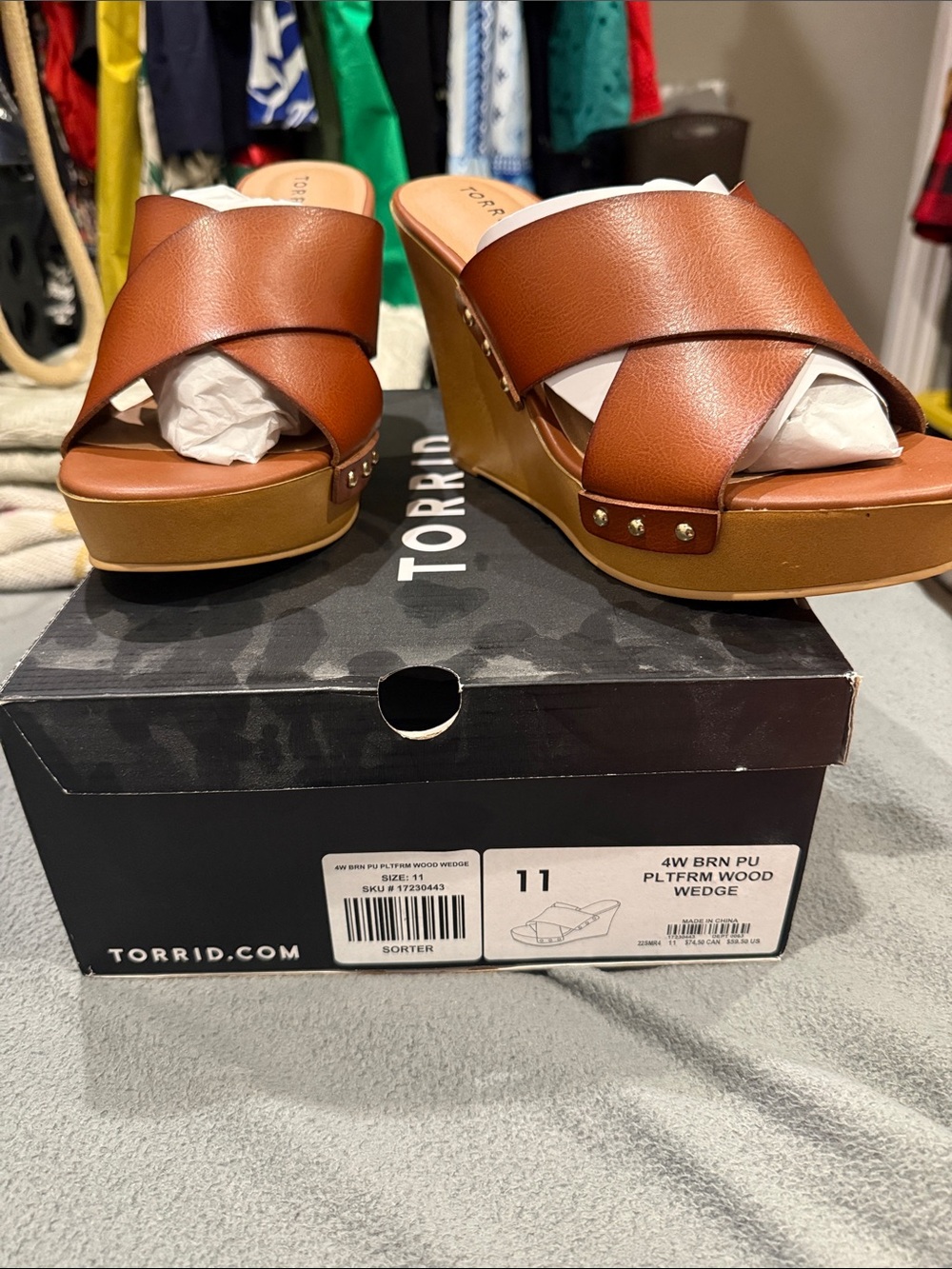 torrid Cognac Crisscross Platform Wedge Sandals